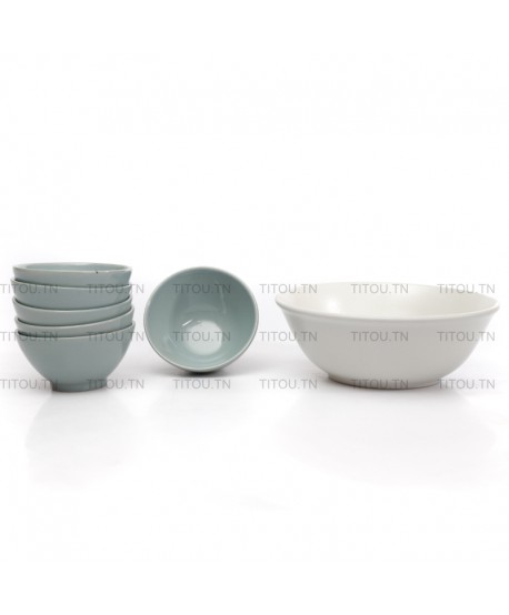 set bowls 7 pcs hamila stoneware - Turquoise blanc