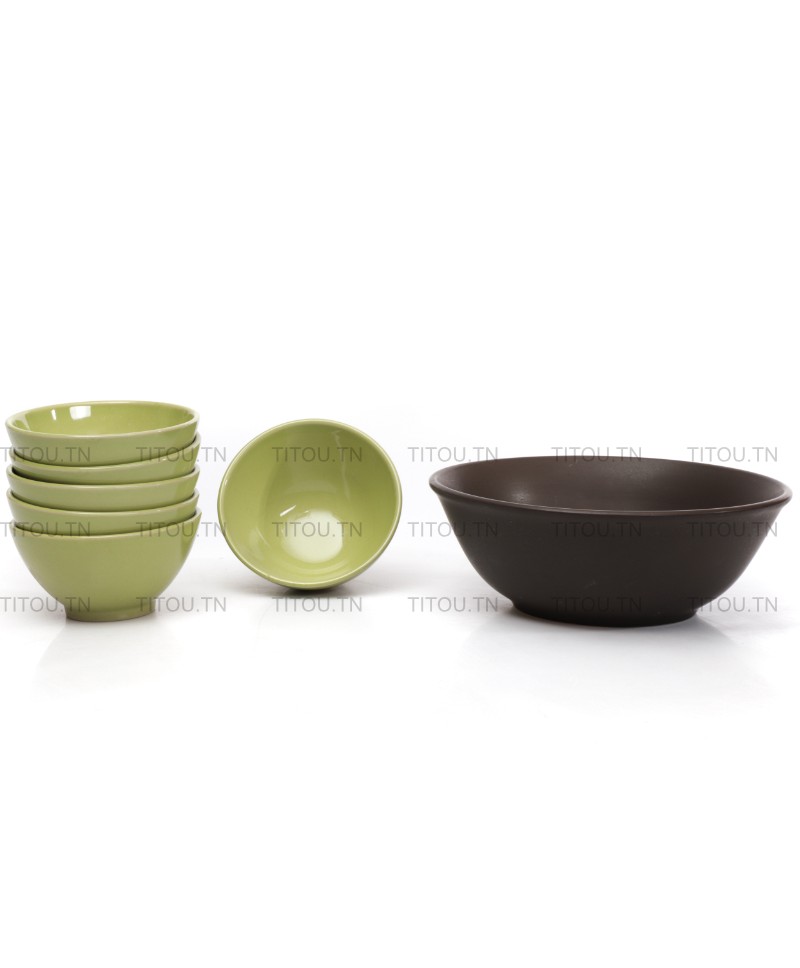 set bowls 7 pcs hamila stoneware - Vert marron