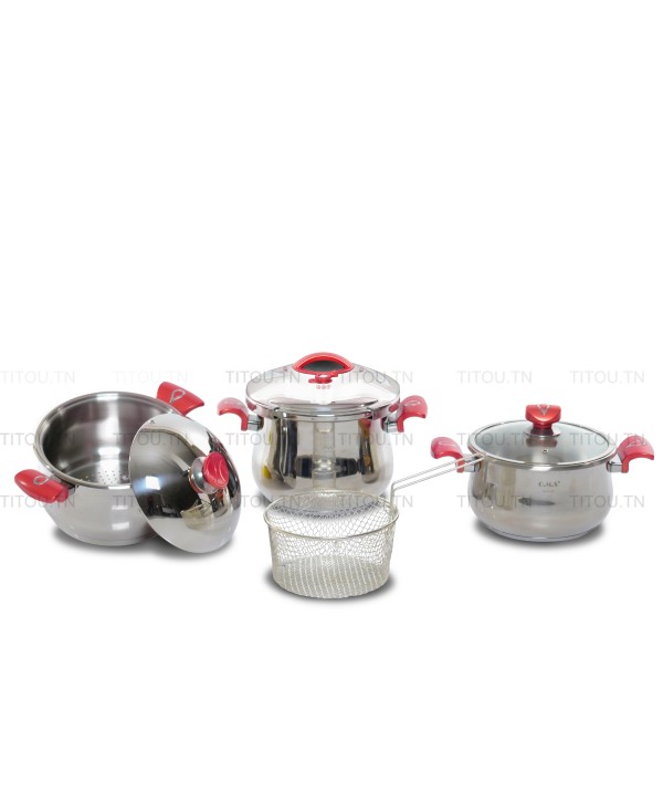 Pack Cocotte 7pcs OMS inox 18/10  - Rouge