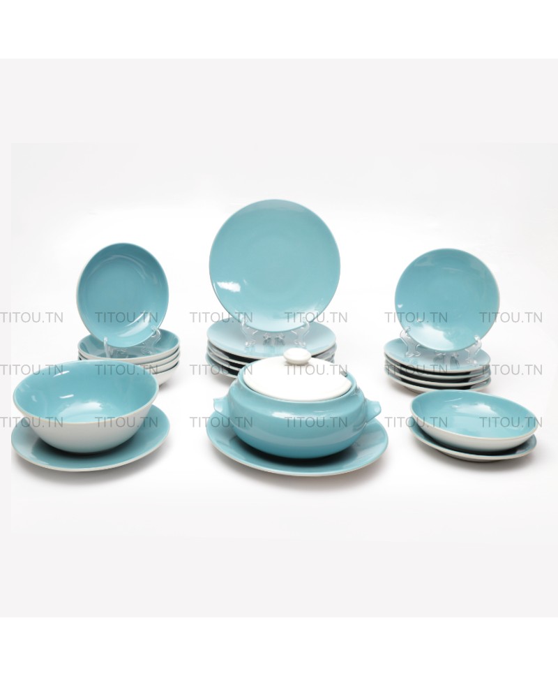 Service à table Sierra 22pcs hamila stoneware - Turquoise Blanc